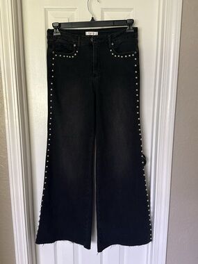 Vigoss Black Wide-Leg Jeans with Silver Stud Trim